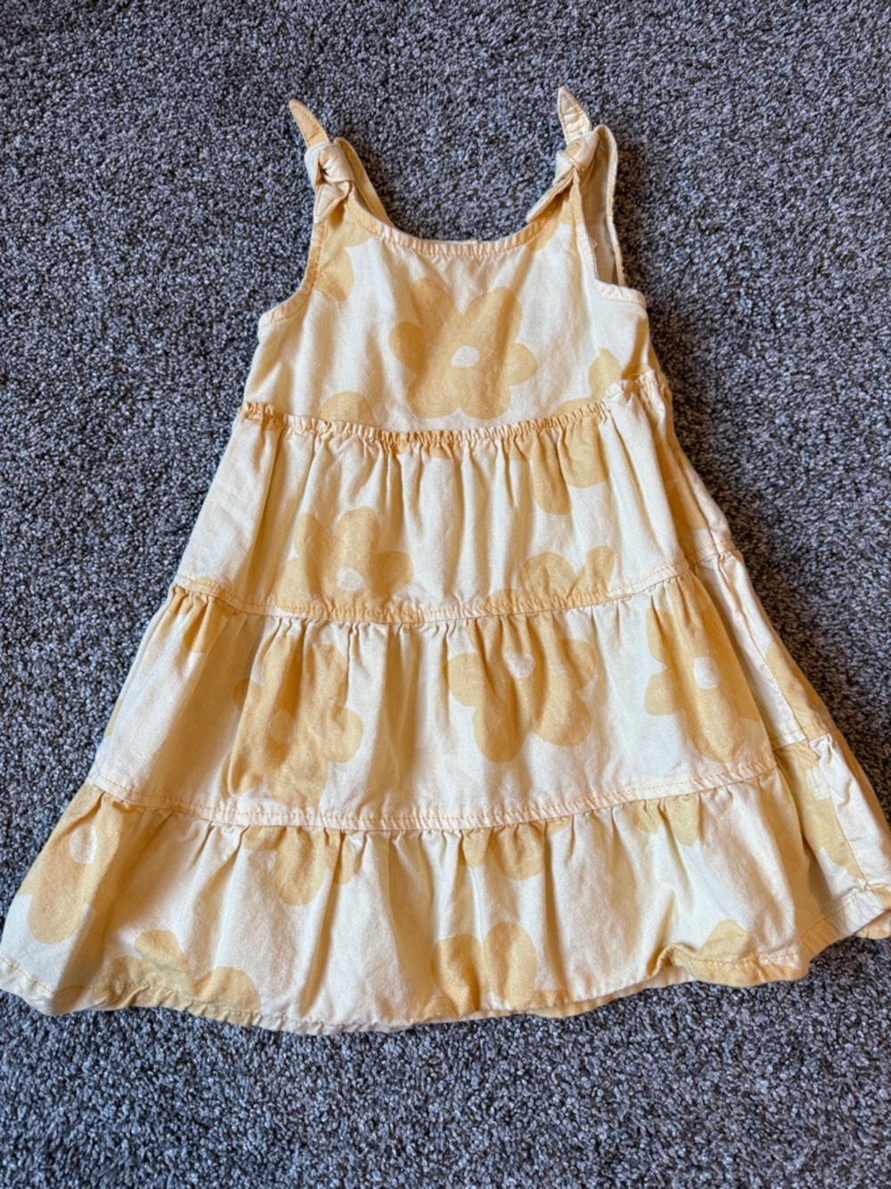 Girls Yellow Tiered Cotton Sundress with Floral Motif